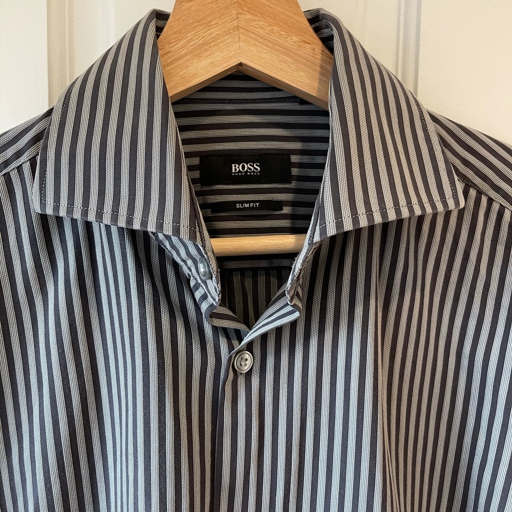 Hugo Boss Vertical Stripe Dark Grey Dress Shirt